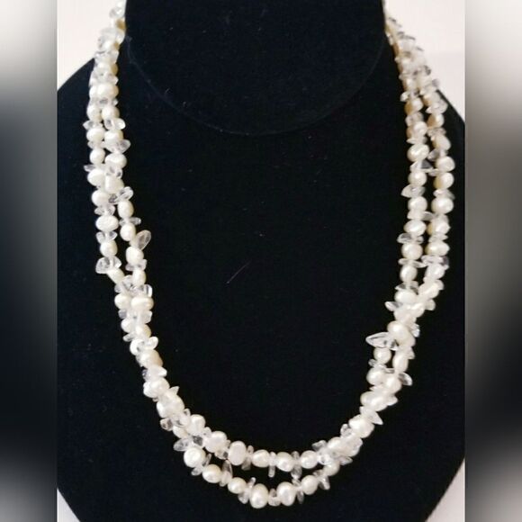 Vintage genuine Baroque pearl and clear quartz necklace - Picture 5 of 10